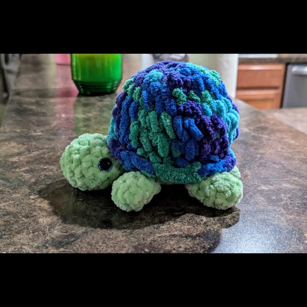 Handmade Crochet Blue and Green Tie Dye Super Soft Turtle!